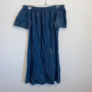 blue off the shoulder dress